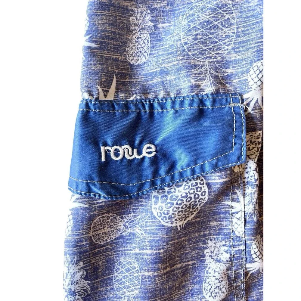 Nonwe Men’s 30 Board Shorts Blue Pineapple Print Swim Trunks Cargo Surf Beach